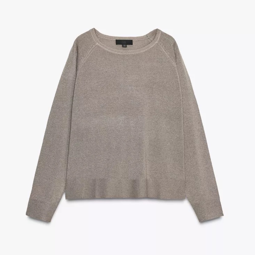 NWT Zara Womens Round neck knit sweater w/Metallic thread detail in sand/brown L